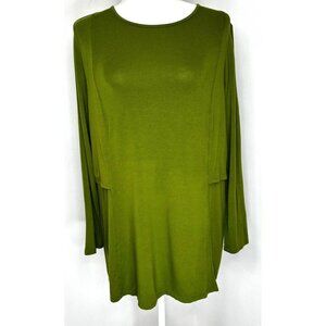 J Jill Wherever Collection Womens Olive Tunic Top Size Medium Long Sleeve Lightw